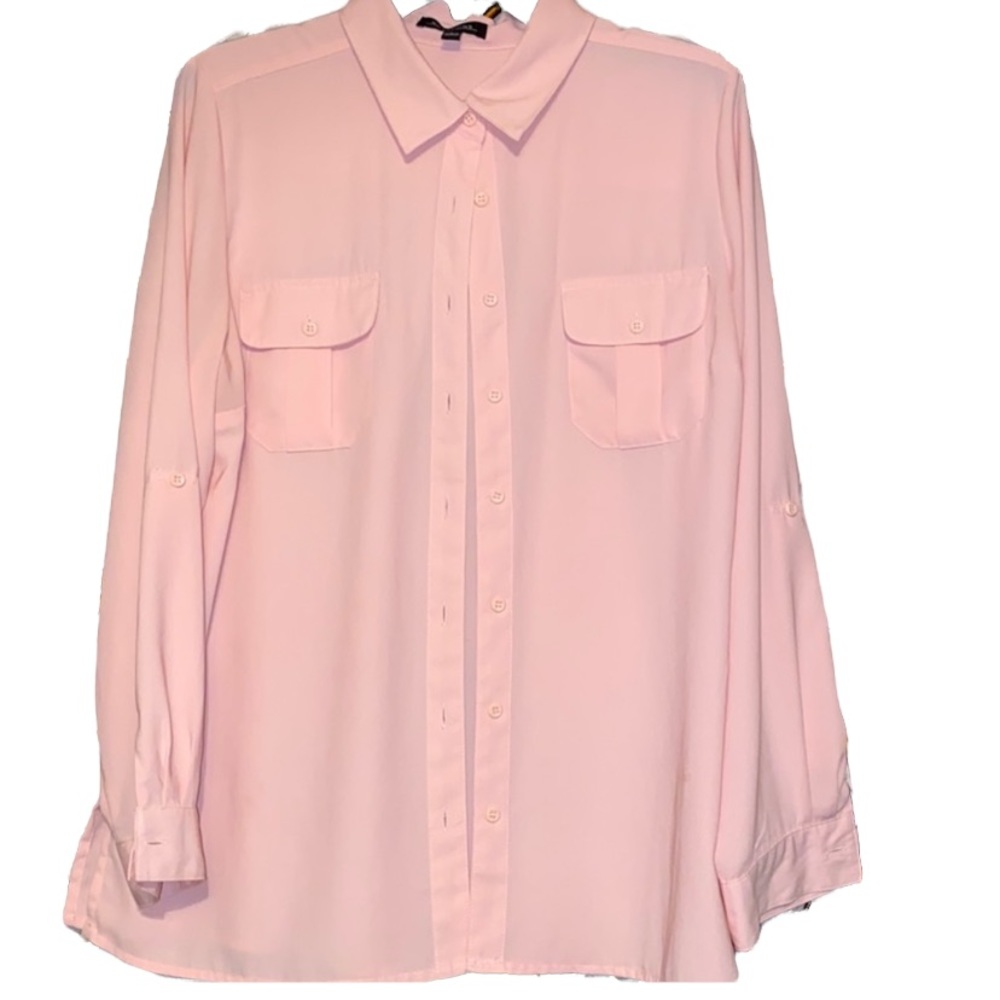 Notations Large button down shirt, convertible sleeves, peachy pink color